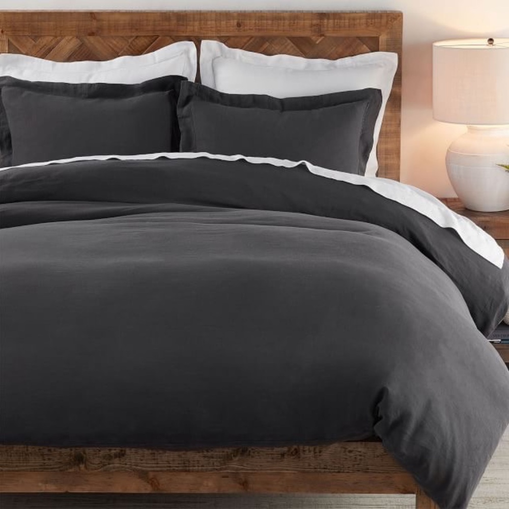 Pottery Barn Duvet Cover // Ebony Belgian Flax Linen Duvet Cover, Full/Queen